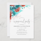 ターコイズアンドコーラルトロピカル婚約パーティ 招待状 (正面)