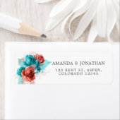 ターコイズアンドコーラルトロピカル結婚ズ ラベル (インサイチュ)