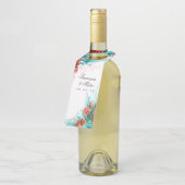 ターコイズアンドコーラルトロピカル結婚フローラボトル ボトルネックタグ (アングル)