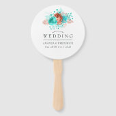 ターコイズアンドコーラルトロピカル結婚式の引き出物 ハンドファン (正面)