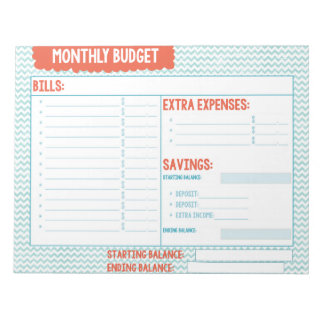 ターコイズアンドコーラルマンスリーバジェットプランナー ノートパッド