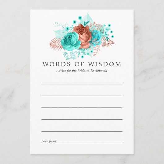 ターコイズアンドコーラル熱帯フローラブライダルアドバイス アドバイスカード (正面)