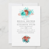 ターコイズアンドコーラル熱帯フローラブライダルシャワー 招待状 (正面)