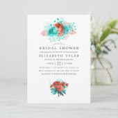ターコイズアンドコーラル熱帯フローラブライダルシャワー 招待状 (スタンド正面)