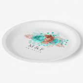 ターコイズアンドコーラル熱帯フローラ結婚ズ ペーパープレート (アングル)