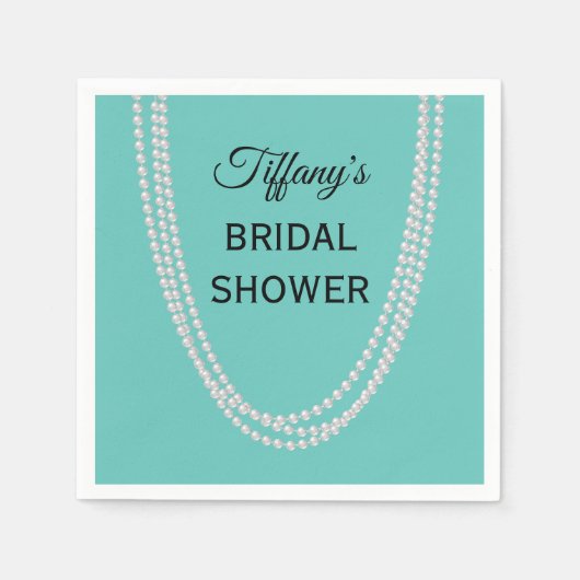 ターコイズアンドパールブライダルシャワーナプキンズ スタンダードカクテルナプキン (正面)
