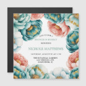 ターコイズアンドピーチバラブランチ&バブリー マグネット招待状 (正面/裏面)