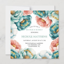 ターコイズアンドピーチバラブランチ&バブリー マグネット招待状