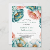 ターコイズアンドピーチバラブリデスメイドルンチョン 招待状 (正面)