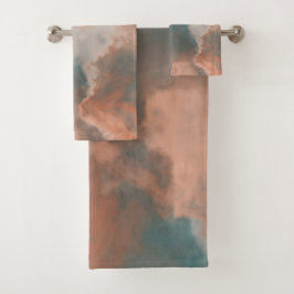 ターコイズアンドピーチマーブル抽象芸術 バスタオルセット