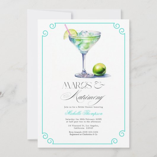 ターコイズアンドライムマークス&マトリモニーブライダルシャワー 招待状 (正面)