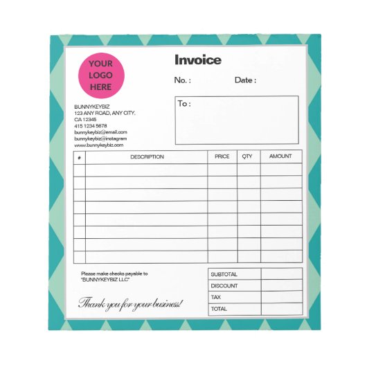 ターコイズアーガイル会社事業場請求書 ノートパッド (正面)