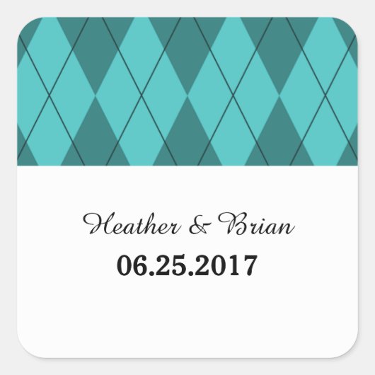 ターコイズアーガイル結婚式用シール スクエアシール (正面)