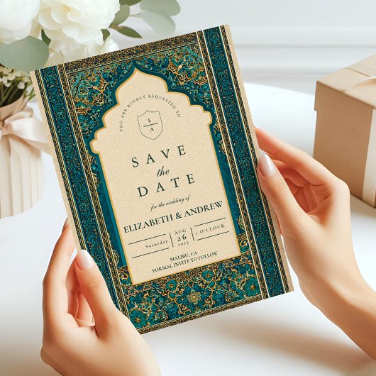ターコイズアーチのイスラム式結婚式 セーブザデート