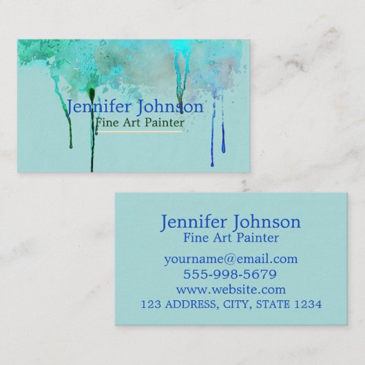 ターコイズアーティストファインアート画家ドリップ絵を描 名刺 (正面/裏面)