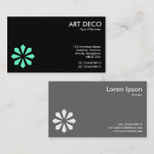 ターコイズアールデコフラワーシンボル – 黒 名刺 (正面/裏面)