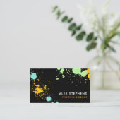 ターコイズイエローグリーンブラック絵を描（ばちゃばちゃ）跳ねる 名刺 (スタンド正面)