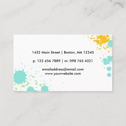 ターコイズイエローグリーンブラック絵を描(ばちゃばちゃ)跳ねる 名刺 (裏面)