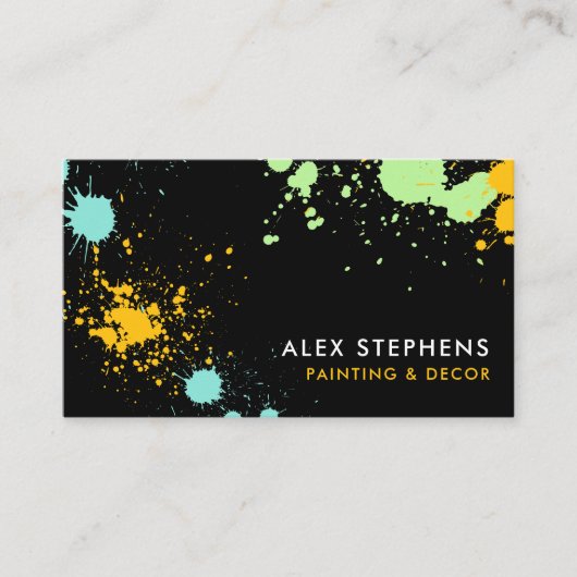 ターコイズイエローグリーンブラック絵を描(ばちゃばちゃ)跳ねる 名刺 (正面)