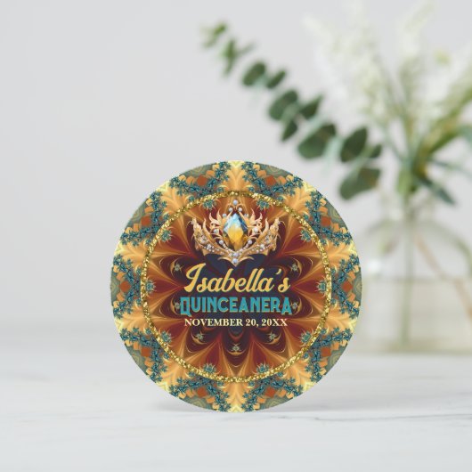 ターコイズイエローフラクタルレース&ティアラのキンセアニエラ 招待状 (スタンド正面)