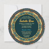 ターコイズイエローフラクタルレース&ティアラのキンセアニエラ 招待状 (裏面)