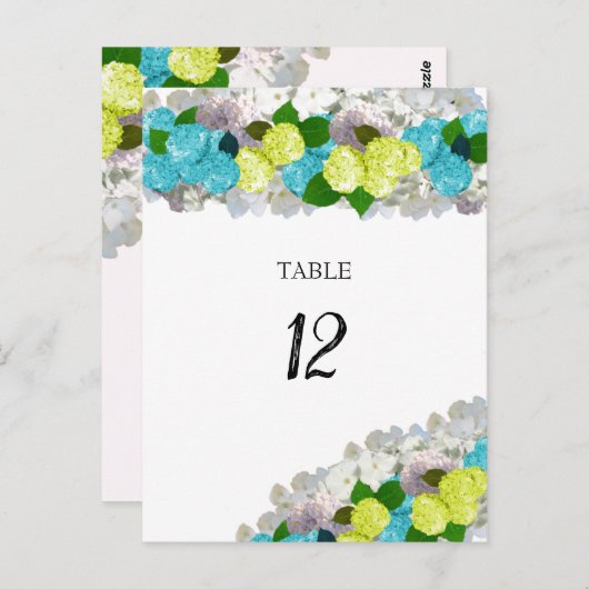 ターコイズイエローフローラテーブルの座席番号カード ポストカード (正面/裏面)
