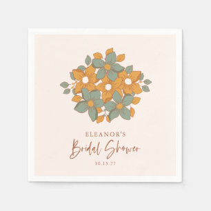 ターコイズイエロー ボホ レトロ フラワー ブライダルシャワー オーダーメイド スタンダードカクテルナプキン