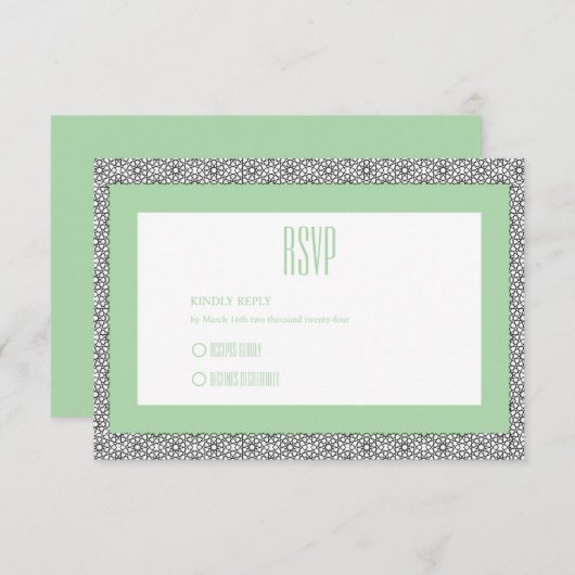 ターコイズイスラーム縁ど幾何結婚 出欠カード (正面/裏面)