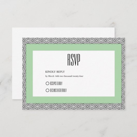 ターコイズイスラーム縁ど幾何結婚 出欠カード (正面/裏面)