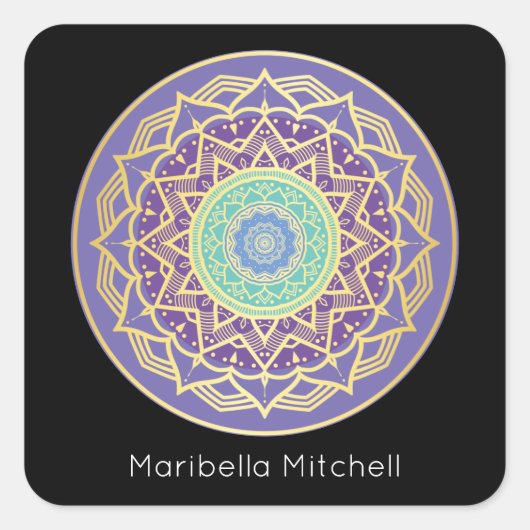 ターコイズインジゴアンドパープル金ゴールドマンダラスクエアS スクエアシール (正面)