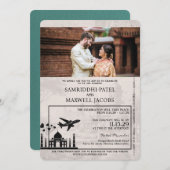 ターコイズインドパスポート結婚式招待状 招待状 (正面/裏面)