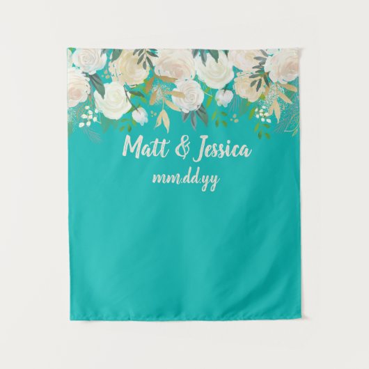 ターコイズウェディングレセプションバックドロップ写真ブース タペストリー (正面)