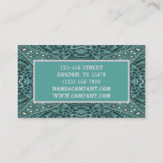 ターコイズウエスタンカントリーレザーファッション女性のカーボーイ 名刺 (裏面)