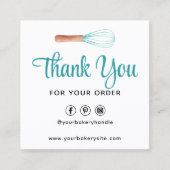 ターコイズウォーターカラーウィスクベーカリーQRありがとう スクエア名刺 (正面)