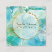 ターコイズウォーターカラージェムストーン金ゴールドリングや輪 スクエア名刺 (正面)