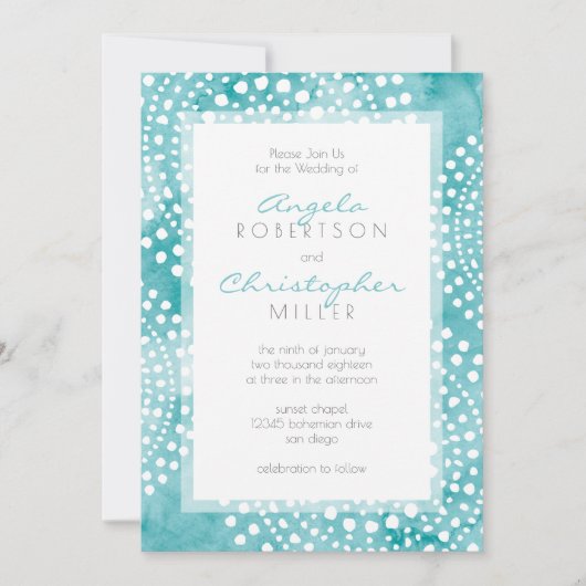 ターコイズウォーターカラーバリボホ結婚ズ 招待状 (正面)