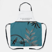 ターコイズウォーターカラーブラック&ホワイトよだれかけ名前をカスタムする エプロン (正面)