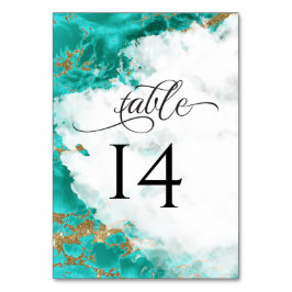 ターコイズウォーターカラーマーブルジオードBarefootBride™ テーブルナンバー