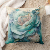 ターコイズウォーターカラーローズ拡大 クッション (ブランケット)