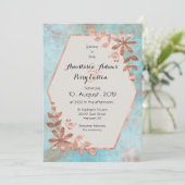 ターコイズウォーターカラー結婚式の銅の花 招待状 (スタンド正面)