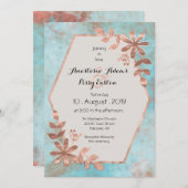 ターコイズウォーターカラー結婚式の銅の花 招待状 (正面/裏面)