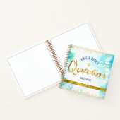 ターコイズウォーターカラー金ゴールドキンセアニラゲストブック ノートブック (内部)