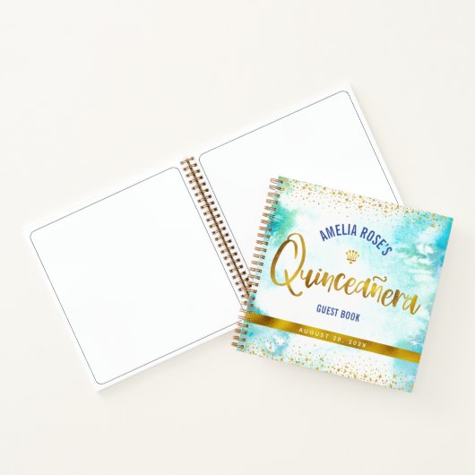 ターコイズウォーターカラー金ゴールドキンセアニラゲストブック ノートブック (内部)
