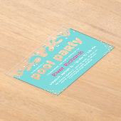 ターコイズウォータースプラッシュガール誕生日プールパーティー アクリル招待状 (レイダウン)