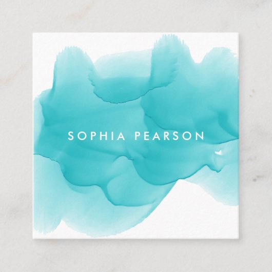 ターコイズウォーター色ブロ スクエア名刺 (正面)