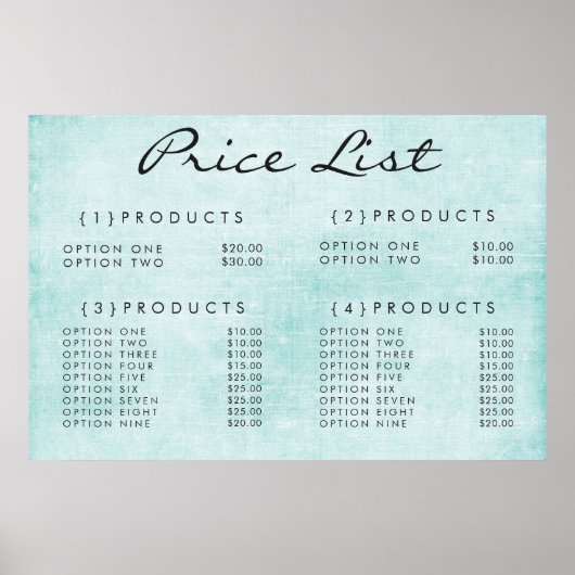 ターコイズウォールサービス価格メニュー カスタムプリント ポスター (正面)
