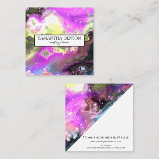 ターコイズウオータカラーウェディングプランナースクエアブシン スクエア名刺 (正面/裏面)