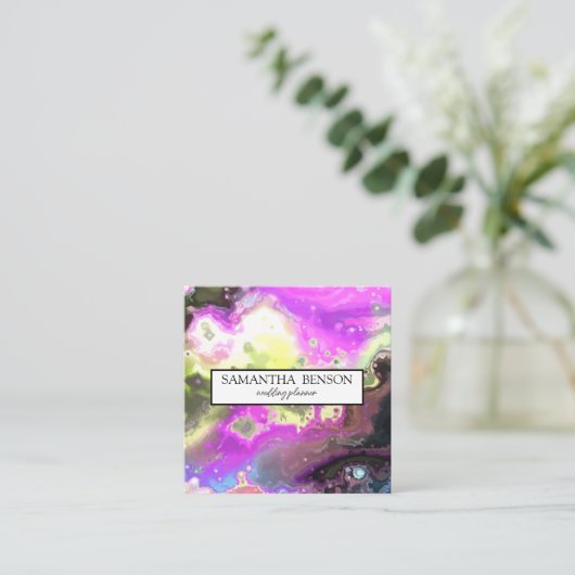 ターコイズウオータカラーウェディングプランナースクエアブシン スクエア名刺 (スタンド正面)