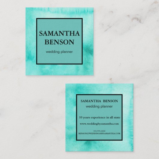 ターコイズウオータカラーウェディングプランナースクエア スクエア名刺 (正面/裏面)