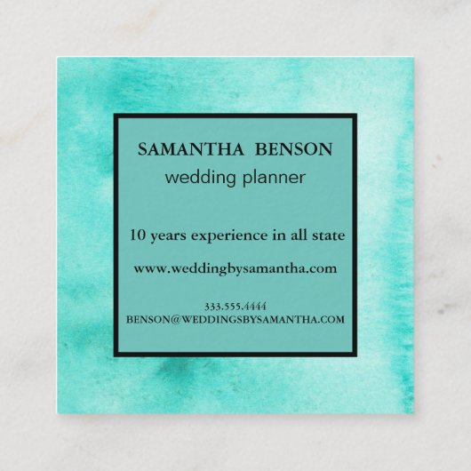 ターコイズウオータカラーウェディングプランナースクエア スクエア名刺 (裏面)